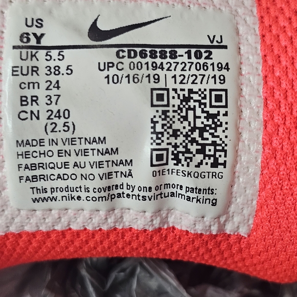 Nike React Vision Shoes Boys Sz 6 White Red Athletic Trainers Sneakers - Picture 10 of 13